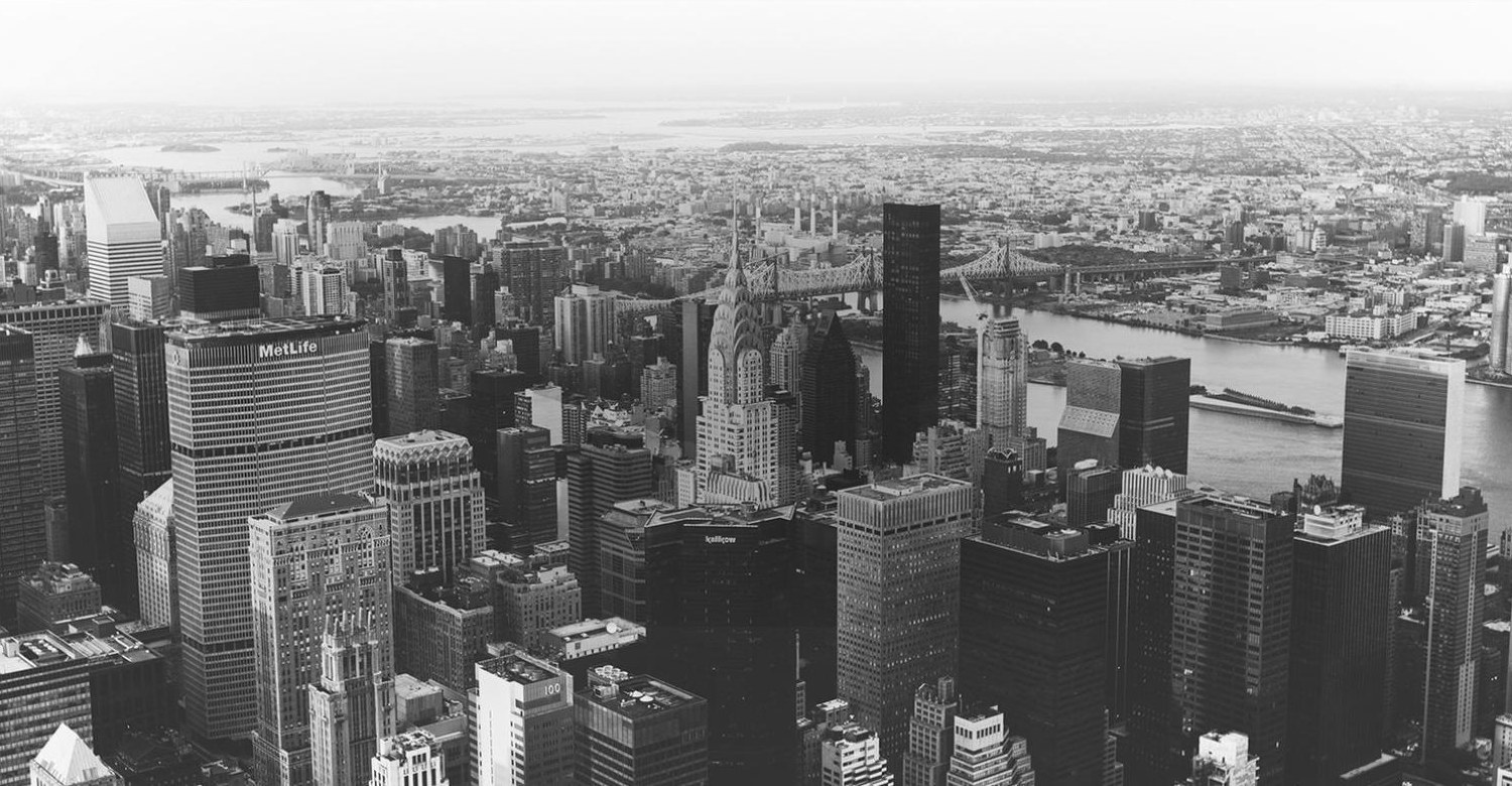 New York City skyline in black and white
